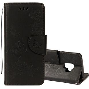 For Galaxy S9 Vintage Embossed Floral Butterfly Pattern Horizontal Flip Leather Case with Card Slot & Holder & Wallet & Lanyard(Black)