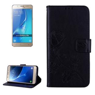 For Galaxy J5 (2016) / J510 Roses Pressed Flowers Pattern Flip Leather Case with Holder & Card Slots & Wallet (Black)
