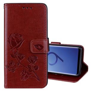 For Galaxy S9 Rose Embossed Horizontal Flip Environmental PU Leather Case with Holder & Card Slots & Wallet(Brown)