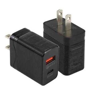 LZ-728 QC 3.0 USB + PD 20W USB-C / Type-C Fast Travel Charger, US Plug (Black)
