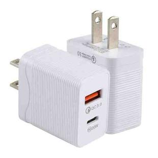 LZ-728 QC 3.0 USB + PD 20W USB-C / Type-C Fast Travel Charger, US Plug(White)