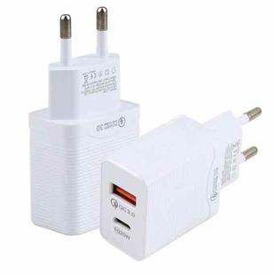LZ-728 QC 3.0 USB + PD 20W USB-C / Type-C Fast Travel Charger, EU Plug (White)
