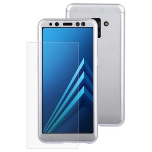 360 Degrees Full Coverage Detachable Protective Cover Case for Galaxy A8 (2018), with Tempered Glass Film (Silver)