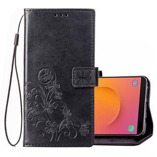 Lucky Clover Pressed Flowers Pattern Leather Case for Galaxy J8 (2018) , with Holder & Card Slots & Wallet & Hand Strap (Black)