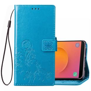 Lucky Clover Pressed Flowers Pattern Leather Case for Galaxy J8 (2018) , with Holder & Card Slots & Wallet & Hand Strap (Blue)