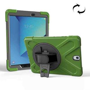For Galaxy Tab S3 9.7 inch T820 360 Degree Rotation PC + Silicone Protective Case with Holder & Hand-strap(Army Green)