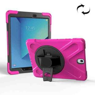 For Galaxy Tab S3 9.7 inch T820 360 Degree Rotation PC + Silicone Protective Case with Holder & Hand-strap (Magenta)