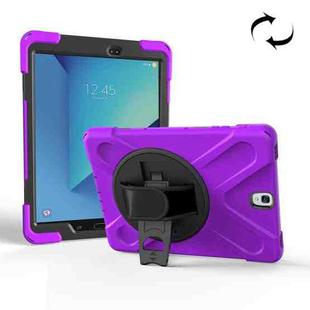 For Galaxy Tab S3 9.7 inch T820 360 Degree Rotation PC + Silicone Protective Case with Holder & Hand-strap (Purple)