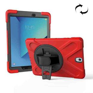 For Galaxy Tab S3 9.7 inch T820 360 Degree Rotation PC + Silicone Protective Case with Holder & Hand-strap (Red)