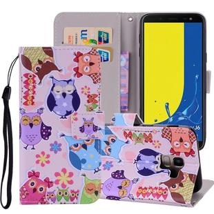 Colored Owl Pattern Colored Drawing Horizontal Flip Leather Case for Galaxy J6 (EU Version) (2018), with Holder & Card Slots & Wallet & Lanyard