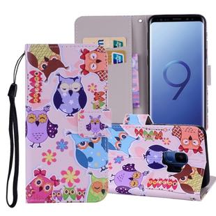 Colored Owl Pattern Colored Drawing Horizontal Flip Leather Case for Galaxy S9, with Holder & Card Slots & Wallet & Lanyard