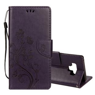 Embossed Butterfly Pattern Horizontal Flip Leather Case with Card Slot & Holder & Wallet & Lanyard For Galaxy Note9(Dark Purple)