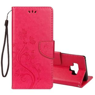 Embossed Butterfly Pattern Horizontal Flip Leather Case with Card Slot & Holder & Wallet & Lanyard For Galaxy Note9(Magenta)