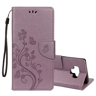Embossed Butterfly Pattern Horizontal Flip Leather Case with Card Slot & Holder & Wallet & Lanyard For Galaxy Note9(Purple)