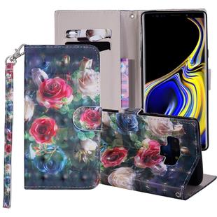Rose Flower Pattern Colored Drawing Horizontal Flip Leather Case for Galaxy Note9, with Holder & Card Slots & Wallet & Lanyard