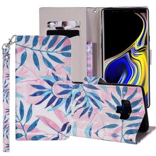 Green Leaves Pattern Colored Drawing Horizontal Flip Leather Case for Galaxy Note9, with Holder & Card Slots & Wallet & Lanyard