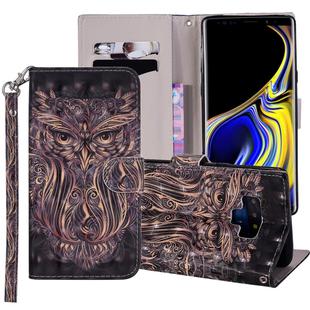 Owl Pattern Colored Drawing Horizontal Flip Leather Case for Galaxy Note9, with Holder & Card Slots & Wallet & Lanyard