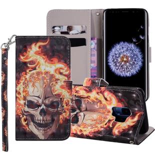 Fire Skull Pattern Colored Drawing Horizontal Flip Leather Case for Galaxy S9, with Holder & Card Slots & Wallet & Lanyard