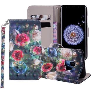 Rose Flower Pattern Colored Drawing Horizontal Flip Leather Case for Galaxy S9, with Holder & Card Slots & Wallet & Lanyard
