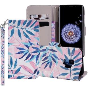 Green Leaves Pattern Colored Drawing Horizontal Flip Leather Case for Galaxy S9, with Holder & Card Slots & Wallet & Lanyard