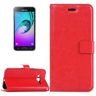 For Galaxy J3 (2016) / J310 Crazy Horse Texture Horizontal Flip Leather Case with Magnetic Buckle & Holder & Card Slots & Wallet & Photo Frame(Red)