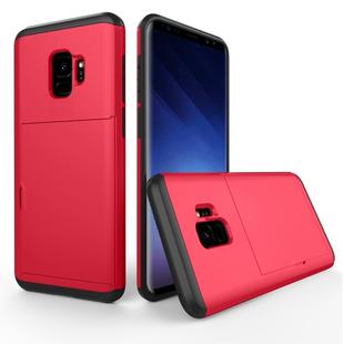For Galaxy S9 TPU + PC Dropproof Protective Back Cover Case with Card Slot(Red)