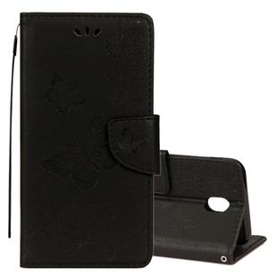 For Galaxy J7 (2017) (EU Version) Pressed Flowers Butterfly Pattern Horizontal Flip Leather Case with Holder & Card Slots & Wallet & Lanyard (Black)