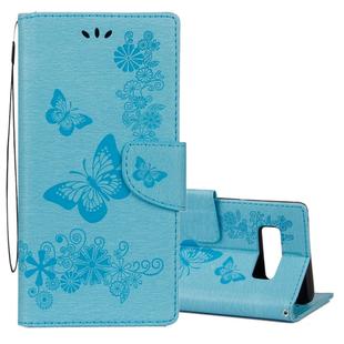 For Galaxy Note 8 Pressed Flowers Butterfly Pattern Horizontal Flip Leather Case with Holder & Card Slots & Wallet & Lanyard (Blue)