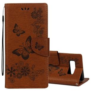 For Galaxy Note 8 Pressed Flowers Butterfly Pattern Horizontal Flip Leather Case with Holder & Card Slots & Wallet & Lanyard (Brown)