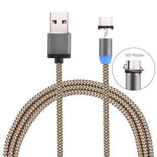 360 Degree Rotation 1m Weave Style USB-C / Type-C to USB 2.0 Strong Magnetic Charger Cable with LED Indicator(Gold)