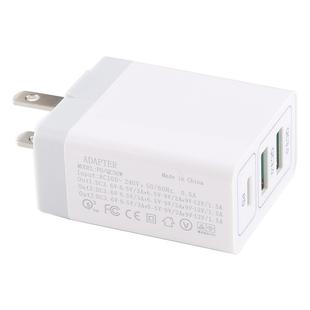 3A Max Output USB-PD + Dual QC3.0 USB Ports Travel Fast Charger, US Plug