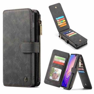 CaseMe Crazy Horse Texture Detachable Multifunctional Horizontal Flip Leather Case for Galaxy S10+, with Card Slot & Holder & Zipper Wallet & Photo Frame (Black)