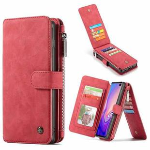 CaseMe Crazy Horse Texture Detachable Multifunctional Horizontal Flip Leather Case for Galaxy S10+, with Card Slot & Holder & Zipper Wallet & Photo Frame (Red)