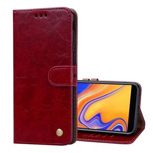 Business Style Oil Wax Texture Horizontal Flip Leather Case for Galaxy J4+, with Holder & Card Slots & Wallet (Red)