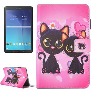 For Galaxy Tab E 9.6 / T560 Lovely Cartoon Cat Couple Pattern Horizontal Flip Leather Case with Holder & Card Slots & Pen Slot