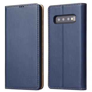 Horizontal Flip PU Leather Case for Galaxy S10+, with Holder & Card Slot & Wallet(Blue)