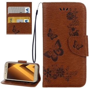 For Galaxy A3 (2017) / A320 Butterflies Embossing Horizontal Flip Leather Case with Holder & Card Slots & Wallet & Lanyard (Brown)