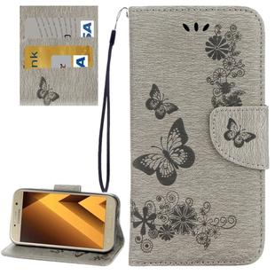 For Galaxy A5 (2017) / A520 Butterflies Embossing Horizontal Flip Leather Case with Holder & Card Slots & Wallet & Lanyard (Grey)