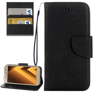 For Galaxy A7 (2017) / A720 Butterflies Embossing Horizontal Flip Leather Case with Holder & Card Slots & Wallet & Lanyard (Black)