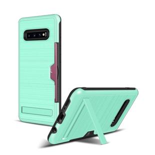 TPU + PC Brushed Texture Protective Back Cover Case for Galaxy S10+,with Card Slot & Holder(Mint Green)