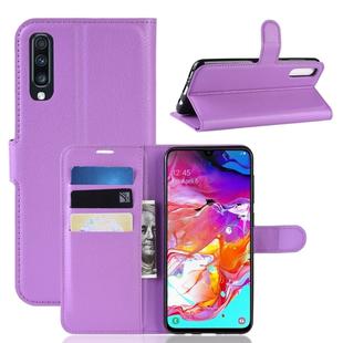 Litchi Texture Horizontal Flip Leather Case for Galaxy A70, with Wallet & Holder & Card Slots (Purple)