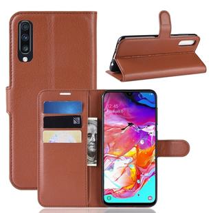 Litchi Texture Horizontal Flip Leather Case for Galaxy A70, with Wallet & Holder & Card Slots (Brown)