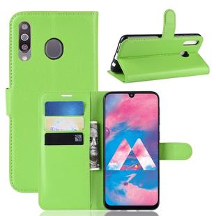 Litchi Texture Horizontal Flip Leather Case for Galaxy M30, with Wallet & Holder & Card Slots (Green)