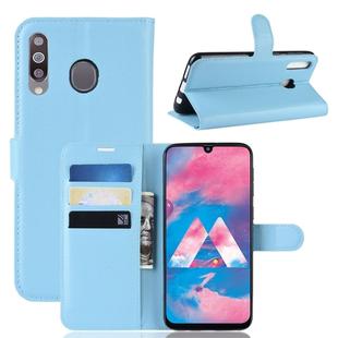 Litchi Texture Horizontal Flip Leather Case for Galaxy M30, with Wallet & Holder & Card Slots (Blue)