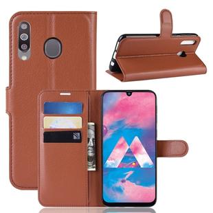 Litchi Texture Horizontal Flip Leather Case for Galaxy M30, with Wallet & Holder & Card Slots (Brown)
