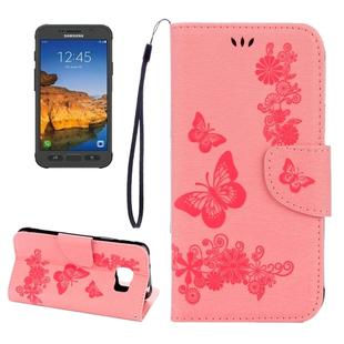 For Galaxy S7 Active Pressed Flowers Butterfly Pattern Horizontal Flip Leather Case with Holder & Card Slots & Wallet & Lanyard(Pink)