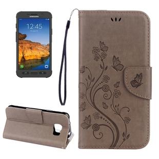 For Galaxy S7 Active Pressed Flowers Butterfly Pattern Horizontal Flip Leather Case with Holder & Card Slots & Wallet & Lanyard(Grey)