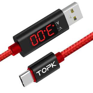 TOPK 1m 3A Max USB to USB-C / Type-C Nylon Braided Fast Charging Sync Data Cable, with Output Display(Red)