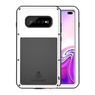 LOVE MEI Powerful Dustproof Shockproof Splashproof Metal + Silicone Combination Case for Galaxy S10+ (White)