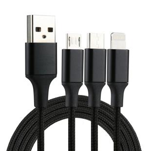 2A 1.2m 3 in 1 USB to 8 Pin & USB-C / Type-C & Micro USB Nylon Weave Charging Cable(Black)